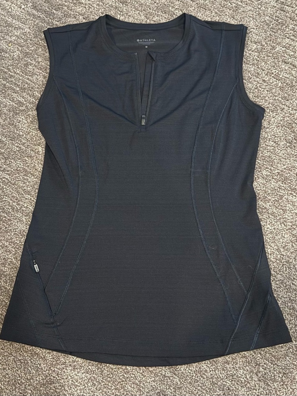 Athleta Black Sleeveless Zip-Front Athletic Tank Top